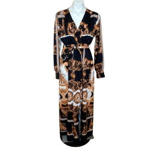 Long sleeve maxi dress/belt chain baroque Greca La Scala del Palazzo size XL